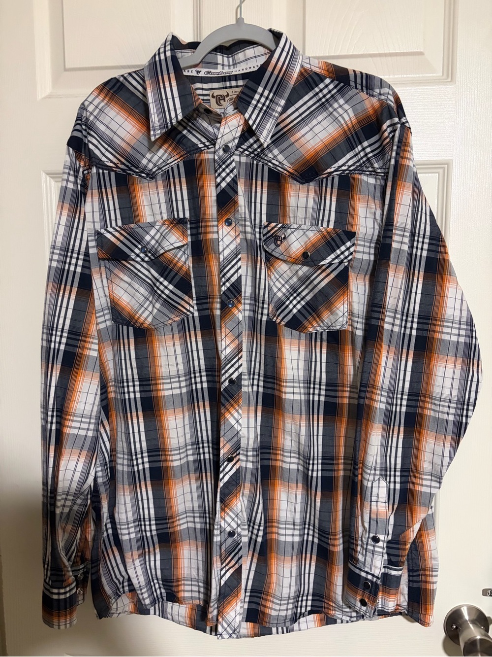 Men's Plaid Button-Down Shirt - Orange, Black & White